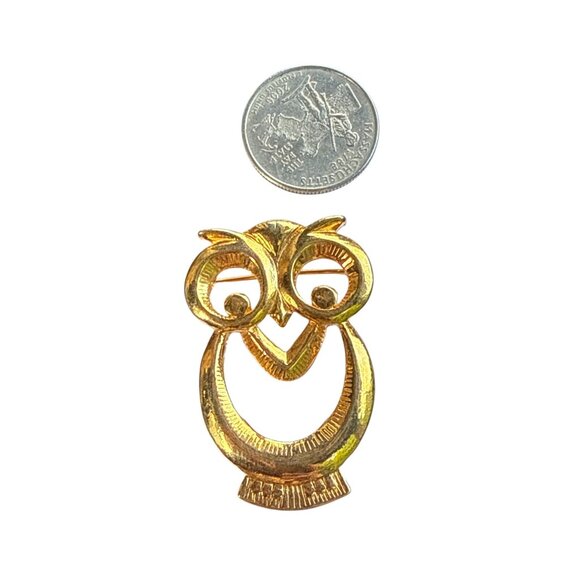 Vintage Gold Tone Owl Brooch Modernist Abstract Mid Century Pin Jewelry - Picture 4 of 9
